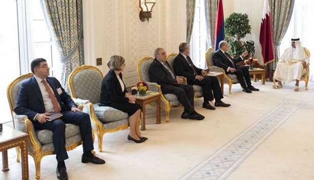 His Highness the Amir Sheikh Tamim bin Hamad al-Thani and Armenian President Armen Sarkissian held official talks at the Amiri Diwan.