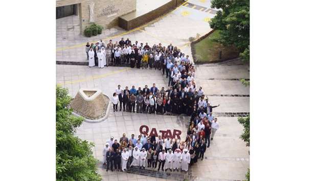 There are exactly #ThreeYearsToGo until the FIFA World Cup 2022u2122 kicks off in Qatar! SC staff marked the occasion by forming the number three outside Al Bidda Tower!
