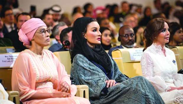 Her Highness Sheikha Moza bint Nasser, Chairperson of Education Above All with the First Lady of Paraguay Silvana Lopez Moreira and Gambia's First Lady Fatoumatta Bah-Barrow.