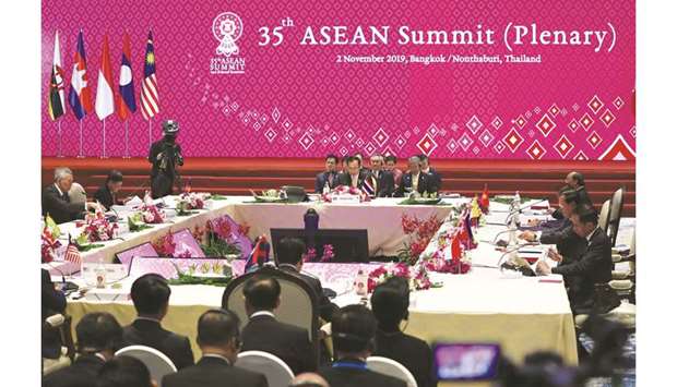 Asean leaders attend a plenary session at a regional summit in Bangkok yesterday. Plans to finalise an Asia-wide trade deal at a summit in Bangkok over the weekend were uncertain after new demands raised by India in the negotiations to create the worldu2019s largest trading bloc.