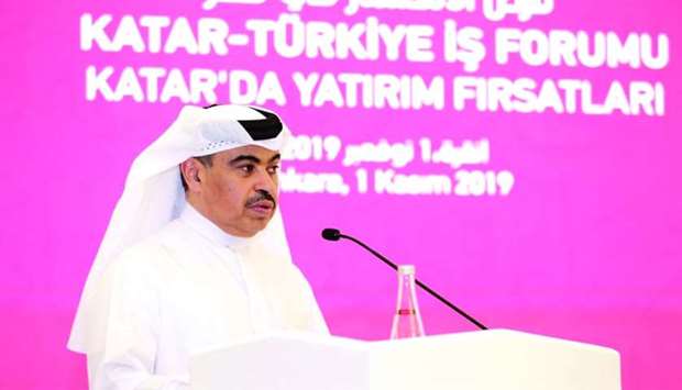HE al-Kuwari addressing the Qatari-Turkish Business Forum in Ankara.