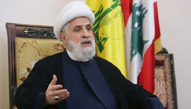 Lebanon's Hezbollah deputy leader Sheikh Naim Kassem speaks during an interview with Reuters in Beirut's suburbs, Lebanon