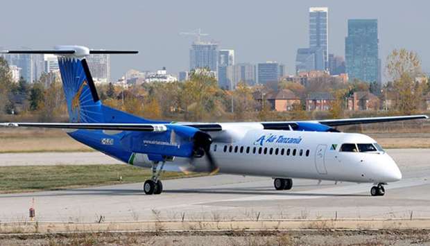 A DHC Dash 8-400  aircraft of Air Tanzania at Toronto- Downsview Airport, Canada (CYZO). October 29 file picture.