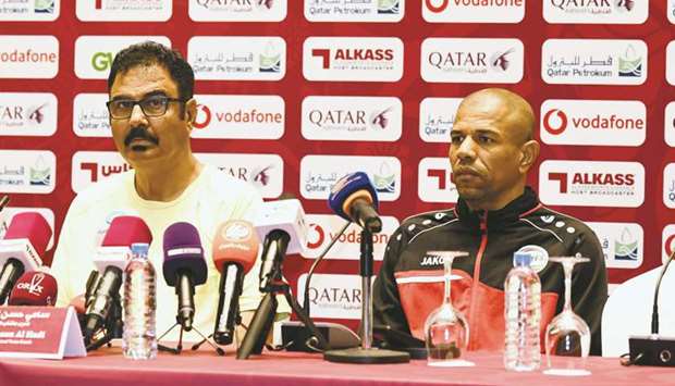 Yemen coach Sami Hasan al-Hadi (left), and captain and goalkeeper Salem Awad address a press conference on the eve of their Gulf Cup match against the UAE. PICTURE: Shemeer Rasheed