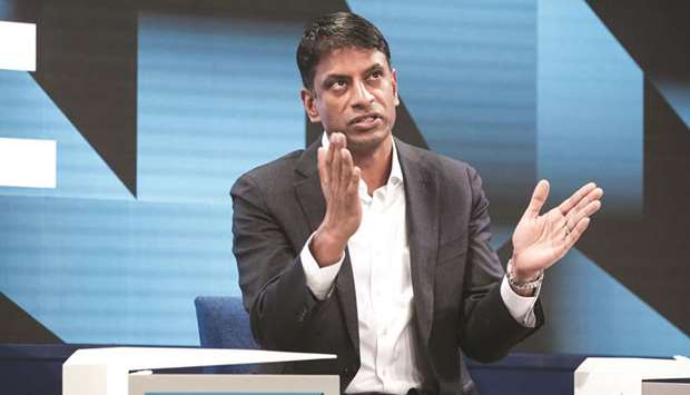 Vas Narasimhan, CEO of Novartis, speaks during a panel session on the opening day of the World Economic Forum (WEF) in Davos, Switzerland on January 22. Narasimhan is now adding Medicines Co to a list of purchases that includes AveXis, maker of the $2.1mn gene therapy Zolgensma, and Endocyte, developer of targeted cancer treatments.