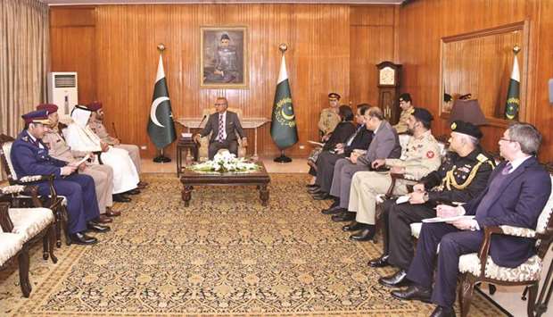 Pakistanu2019s President Dr Arif Alvi meeting the Amiri Guard Commander Major General Hazza bin Khalil al-Shahwani in Islamabad.