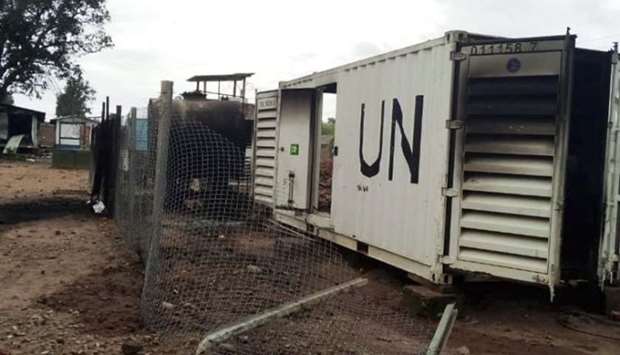 Burnt containers are seen at the United Nations (UN) civil base in Beni in the eastern part of the Democratic Republic of Congo