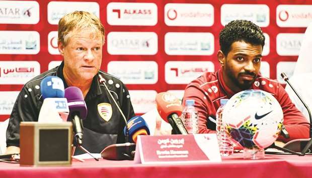Oman head coach Erwin Koeman and captain Ahmed Kano address a press conference on the eve of their 24th Arabian Gulf Cup match against Bahrain. PICTURE: Noushad Thekkayil