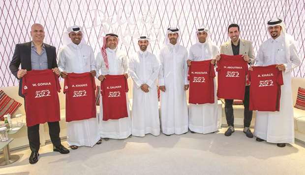 Supreme Committee for Delivery & Legacy Secretary-General Hassan al-Thawadi (fourth from left) and FIFA World Cup Qatar 2022 CEO Nasser al-Khater (fourth from right) with the new ambassadors.
