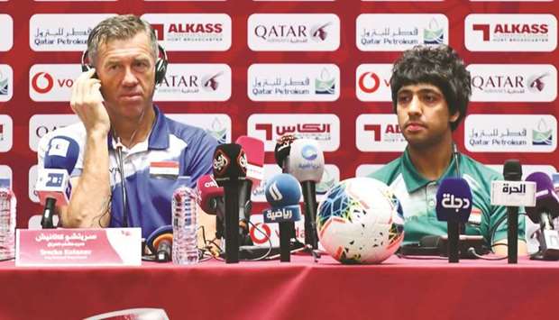 Iraq coach Srecko Katanec (left) and midfielder Mohamed Qasim during a press conference Saturday. PICTURE: Noushad Thekkayil