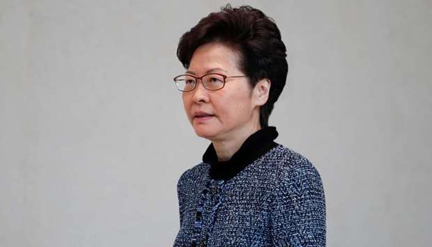 Hong Kong's Chief Executive Carrie Lam arrives a press conference in Hong Kong, China on October 29.