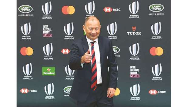England head coach Eddie Jones poses for the media as he arrives for the World Rugby Awards 2019 ceremony in Tokyo yesterday. (AFP)