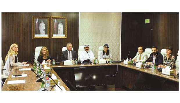 Qatar Chamber second vice-chairman Rashid bin Hamad al-Athba in a meeting with the Greece-Qatar Business Council and a group of journalists and bloggers from Serbia, Bulgaria, and Greece, in Doha yesterday.