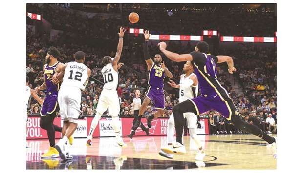 Los Angeles Lakers' LeBron James attempts to score during the NBA match against San Antonio Spurs on Sunday night. (USA TODAY Sports)