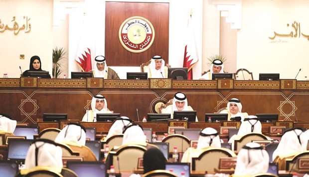 HE the Speaker Ahmed bin Abdullah bin Zaid al-Mahmoud chairing a session of the Advisory Council.