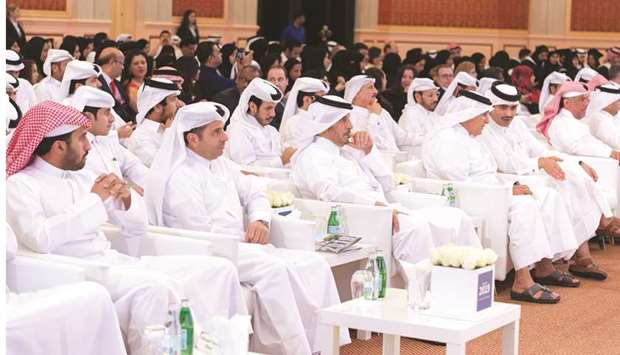 HE the Prime Minister and Minister of Interior Sheikh Abdullah bin Nasser bin Khalifa al-Thani and dignitaries at the graduation ceremony.