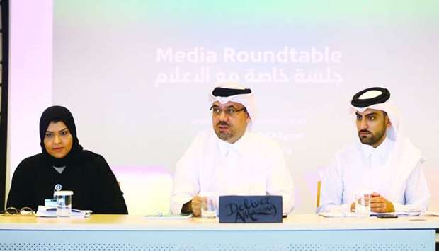 (From left) Moza al-Mohannadi, Mushtaq al-Waeli, and Nasser al-Khori at the media roundtable in Doha. PICTURE: Jayan Orma