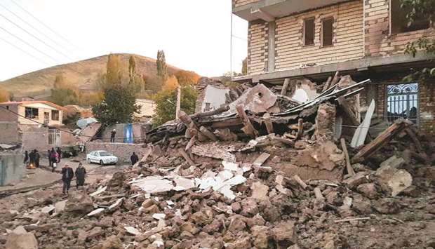 A picture obtained by AFP from Iranian news agency Tasnim yesterday shows the debris of buildings in the village of Varnakesh, about 120km southeast of the city of Tabriz.