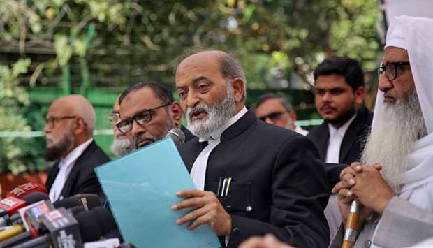 Zafaryab Jilani, a lawyer of All India Muslim Personal Law Board, speaks during a news conference after Supreme Court's verdict on a disputed religious site in Ayodhya, in New Delhi