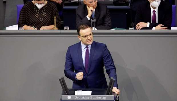 German Health Minister Jens Spahn speaks during a session of the German lower house of parliament Bundestag, in Berlin, on November 6