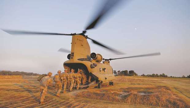 In a file picture, members of South Korea and US Special forces get on a CH-47 Chinook during a joint military exercise conducted by South Korean and US special forces troops in Gangwon province.