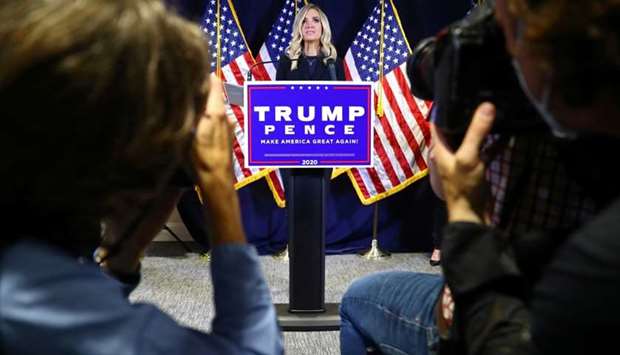 White House Press Secretary Kayleigh McEnany discusses Trump campaign plans to pursue legal challenges to the 2020 US  presidential election results during a news conference at the Republican National Committee (RNC) headquarters in Washington, US