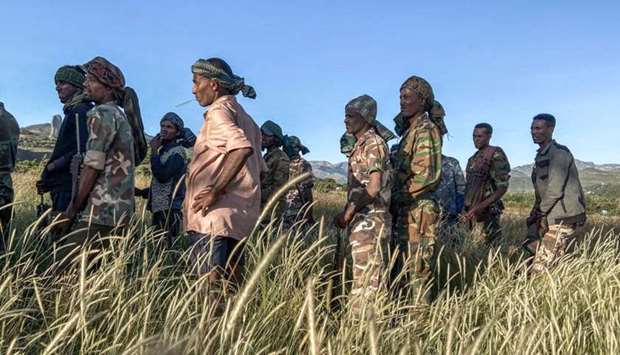 Amhara militia men, that combat alongside federal and regional forces against northern region of Tigray, receive training in the outskirts of the village of Addis Zemen, north of Bahir Dar, Ethiopia
