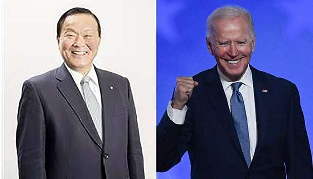 People have suggested Umeda (L) fly to Washington to meet Biden or invite him to Yamato, but for now, Umeda said he will content himself with a congratulatory letter