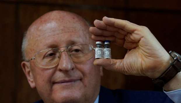 Alexander Gintsburg, director of the Gamaleya National Research Center for Epidemiology and Microbiology, shows bottles with Sputnik-V vaccine against the coronavirus disease during an interview with Reuters in Moscow, Russia on September 24.