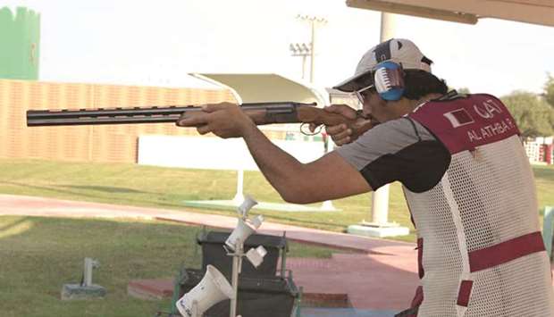 Rashid al-Athba in action during the first day the Amir Cup 2020 Shooting & Archery Championship yesterday.