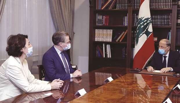 President Michel Aoun meeting with Patrick Durel, adviser to the French president for North Africa and the Middle East in Baabda on the outskirts of Beirut.
