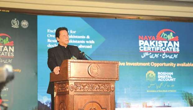 Prime Minister Imran Khan addressing the launching ceremony of Naya Pakistan Certificates in Islamabad yesterday.