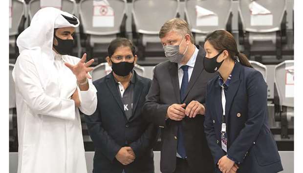 Doha 2030 President HE Sheikh Joaan bin Hamad al-Thani interacts with members of the OCA Evaluation Committee.