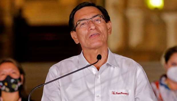 Martin Vizcarra gives a farewell statement to the press on November 09 before leaving the presidential Palace in Lima, following his impeachment by an overwhelming majority Congress vote