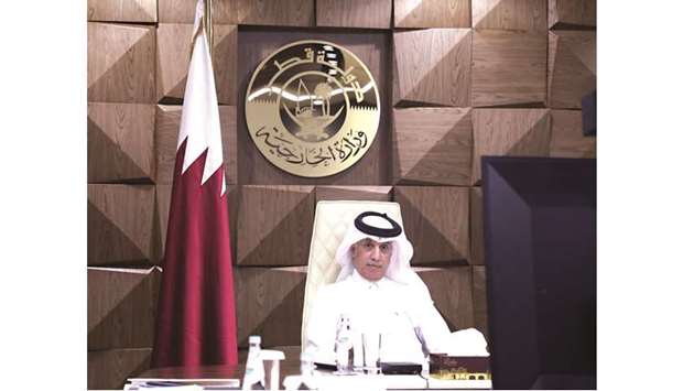 HE the Minister of State for Foreign Affairs Sultan bin Saad al-Muraikhi taking part in the 44th virtual annual meeting of Ministers for Foreign Affairs of the Group of 77 and China.