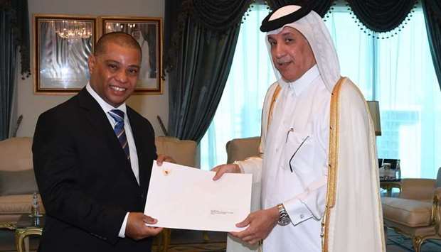 HE the Minister of State for Foreign Affairs Sultan bin Saad Al Muraikhi receives the copies of the credentials of  the Ambassador of Indonesia Ridwan Hassan
