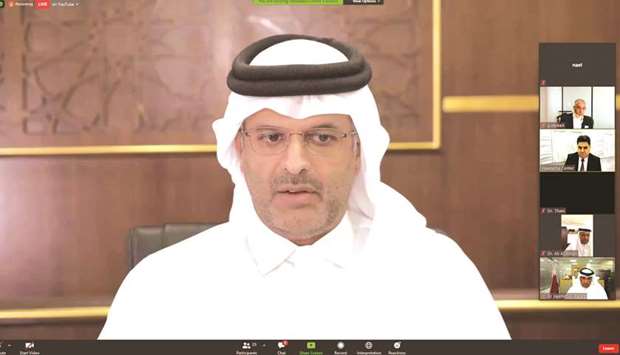 Qicca board member for International Relations Sheikh Dr Thani bin Ali al-Thani during the webinar.