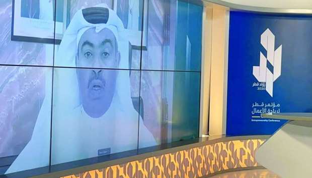 HE al-Kuwari delivering a speech during the first virtual edition of Rowad Qatar Monday