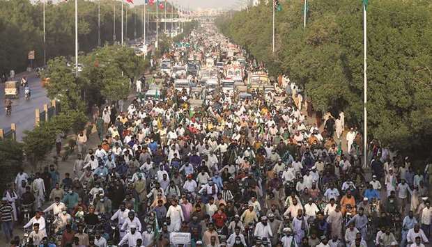 This picture taken earlier this month shows supporters of religious and political party Tehreek-e-Labaik Pakistan (TLP) during a protest in Karachi.
