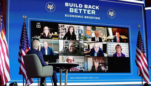 US President-elect Joe Biden receives virtual briefing on the economy with his economic advisers in Wilmington, Delaware