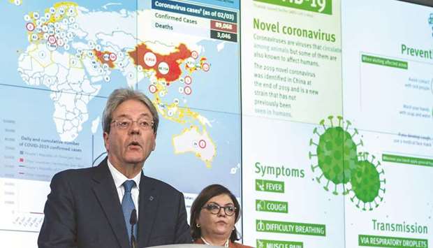 Paolo Gentiloni, Economy Commissioner for the European Commission, speaks during an EU news conference in Brussels (file).