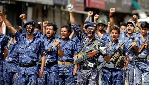 Members of a security force loyal to the Houthi rebels.