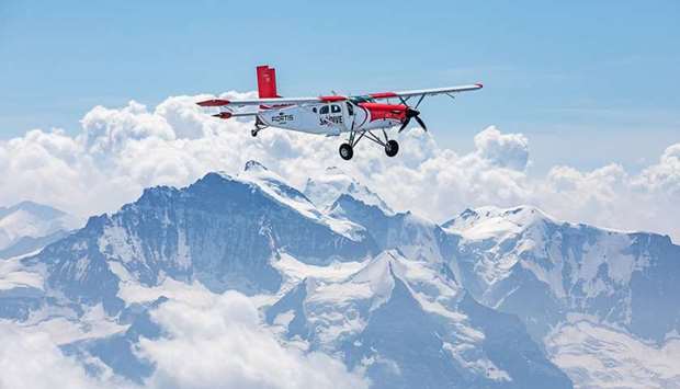 An aircraft overflying Mont Blanc