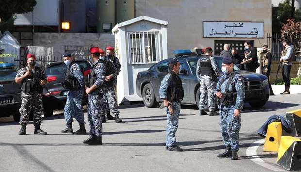 Members of the Lebanese police gather outside Baabda prison, Lebanon
