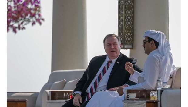 His Highness the Amir Sheikh Tamim bin Hamad al-Thani meets with US Secretary of State Mike Pompeo
