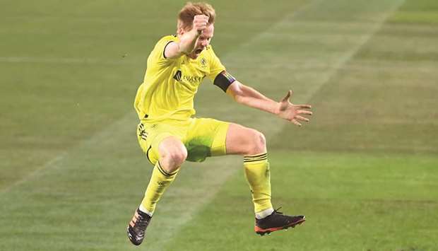 Nashville SC midfielder Dax McCarty (6) celebrates the goal against the Inter Miami  during the second half at Nissan Stadium. PICTURE: Steve Roberts-USA TODAY Sports