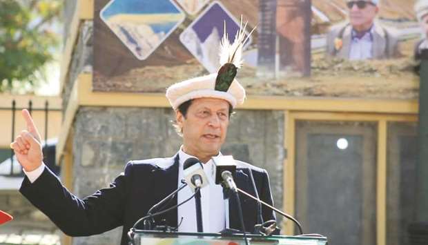 Prime Minister Imran Khan addressing the Azadi Parade ceremony in connection with the 73rd Independence Day of Gilgit-Baltistan in Gilgit yesterday.