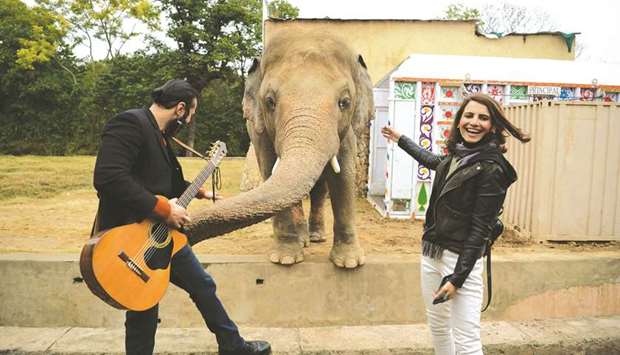 Musicians pose with Kavaan during a farewell ceremony at Islamabadu2019s Marghazar Zoo yesterday, before it leaves for a sanctuary in Cambodia later this month.