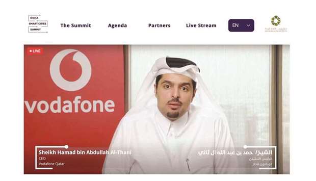 Vodafone Qatar Chief Executive Sheikh Hamad Abdulla al-Thani addressing the virtual event yesterday.