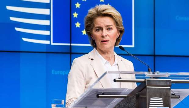 Ursula von der Leyen, European Commission president, speaks during a news conference in Brussels.